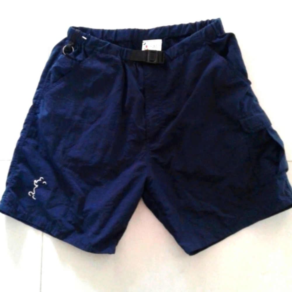 Vintage Walt Disney World Mickey Mouse Navy Blue Nylon cargo Shorts sz  S W/Belt